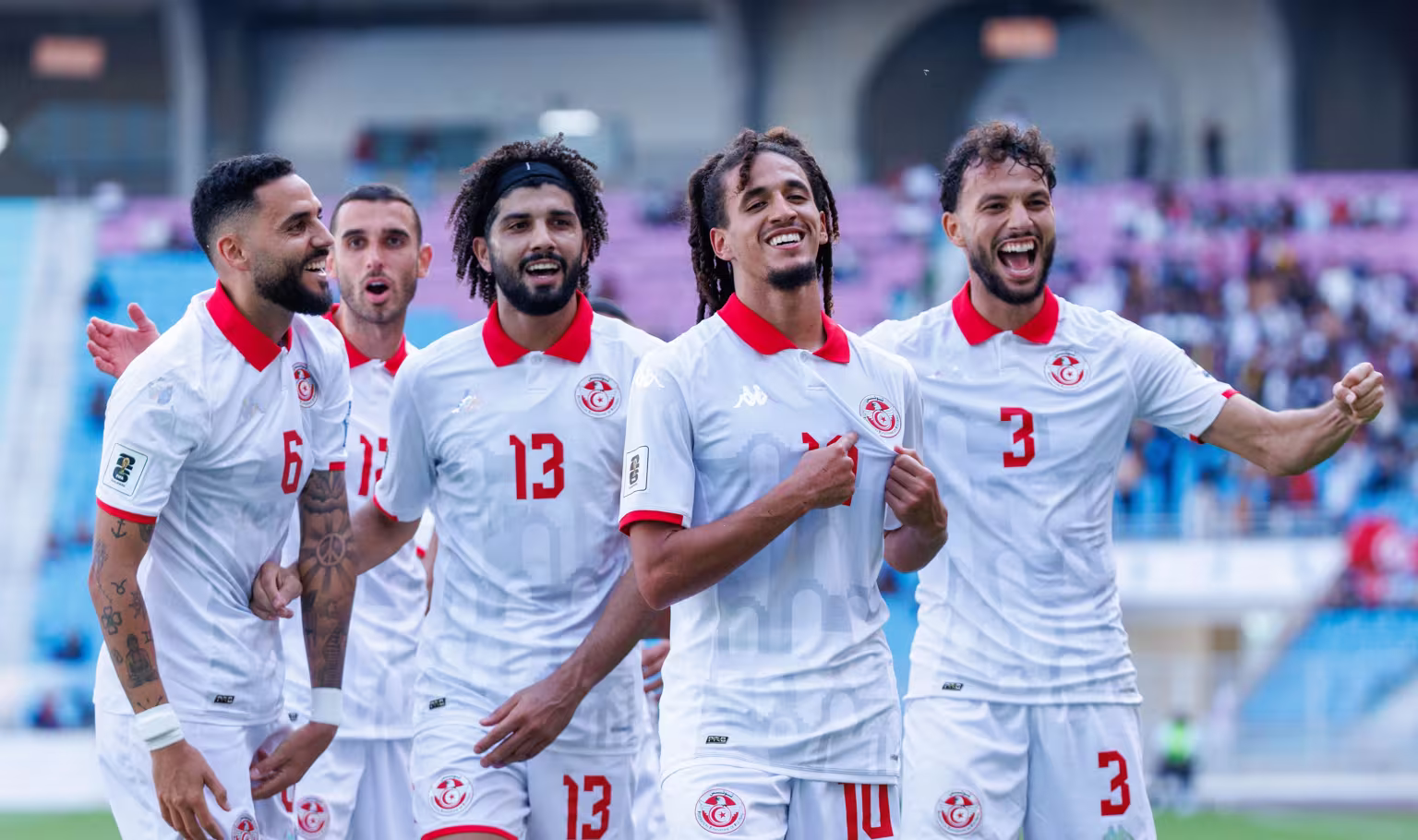 Hannibal Mejbri celebrates scoring for Tunisia against Namibia in FIFA World Cup 26 qualifying