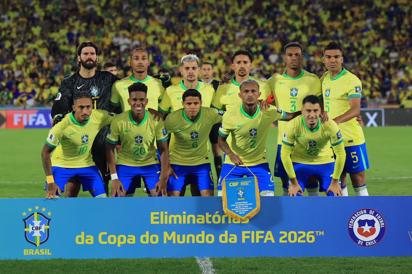Players of Brazil pose prior to the South American FIFA World Cup 2026 Qualifier match against Chile on September 04 2025 1