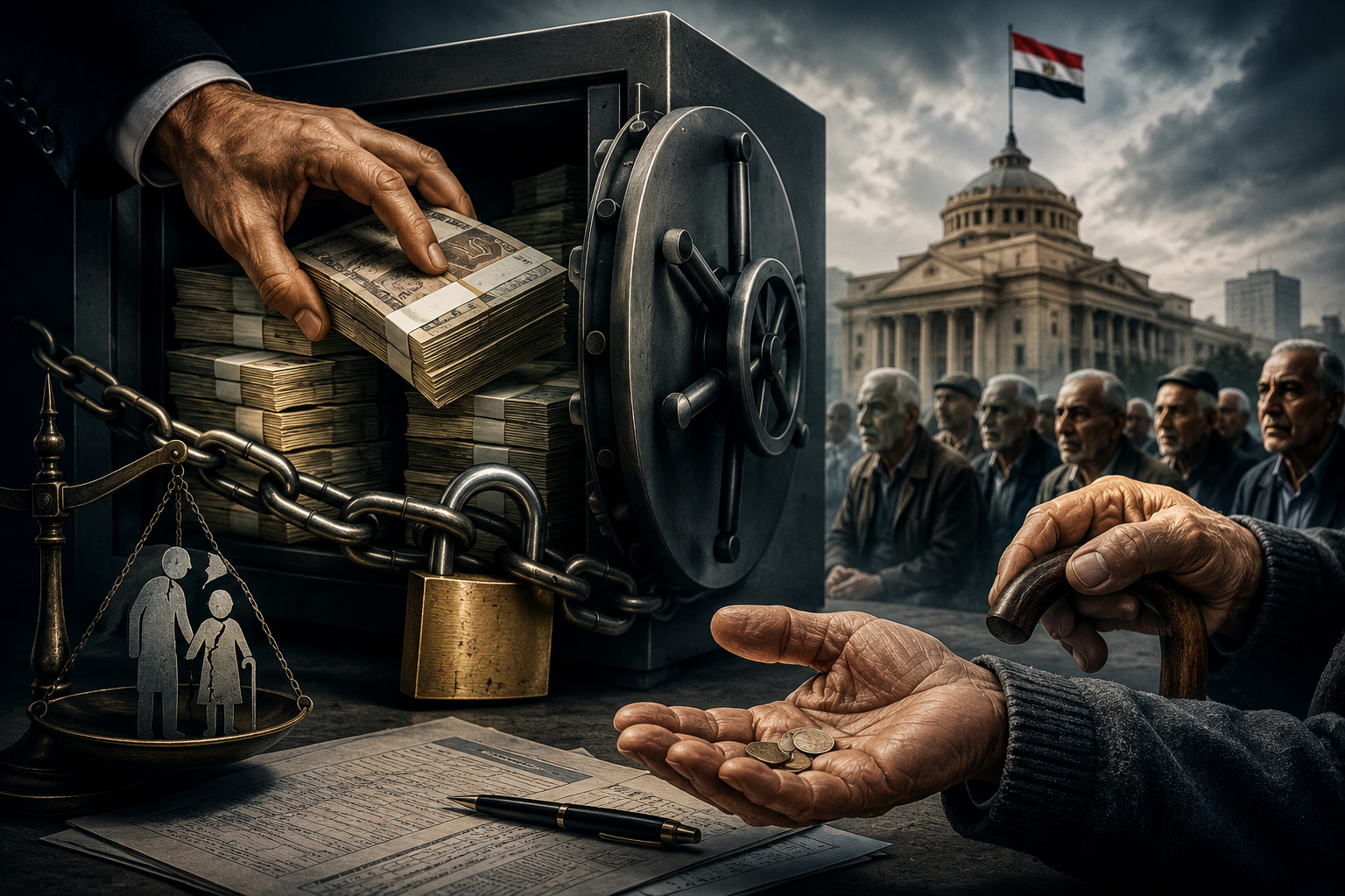 جدل يتصاعد بين اصحاب المعاشات في مصر بعد تصريحات يوسف بطرس غالي - تصميم معد بالذكاء الاصطناعي