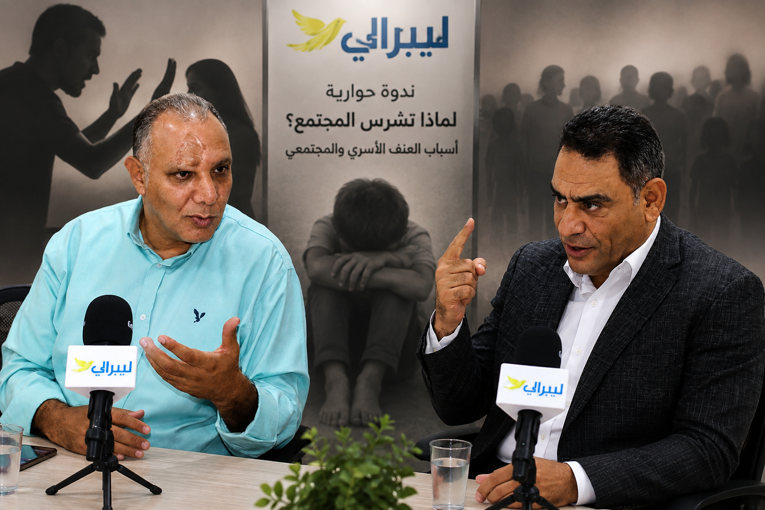 اللواء السابق والسياسي محمد نعيم والدكتور محمد سيد أحمد أستاذ علم الاجتماع السياسي في جلسة حوارية لـ"ليبرالي" - تصميم بالذكاء الاصطناعي